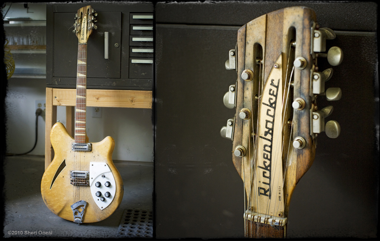 A picture of a guitar damaged in the Nashville flood and repaired by Joe Glaser.