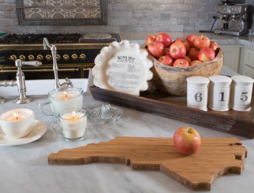 Kellie Pickler Selma Drye Home collection of candles pie plate shakers Tennessee-shape cutting board