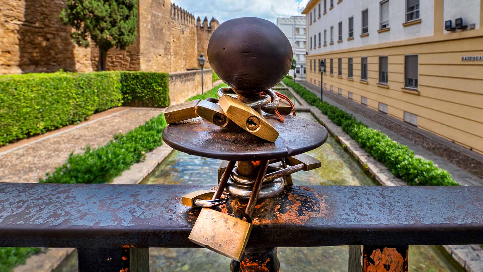 Barberia peluqueria puerta de Almodovar, medieval city gate from the 14th century in Cordoba, Spain