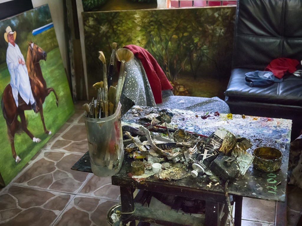 A painters easel in the historical district of Guayaquil, Ecuador.