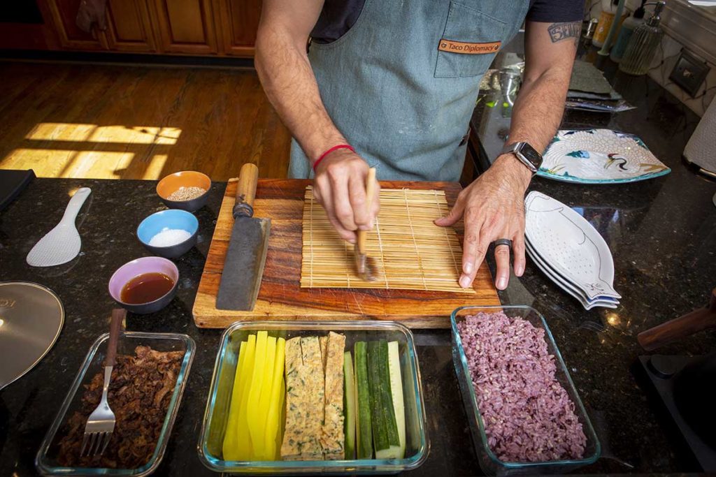 preparing bamboo by adding sesame oil